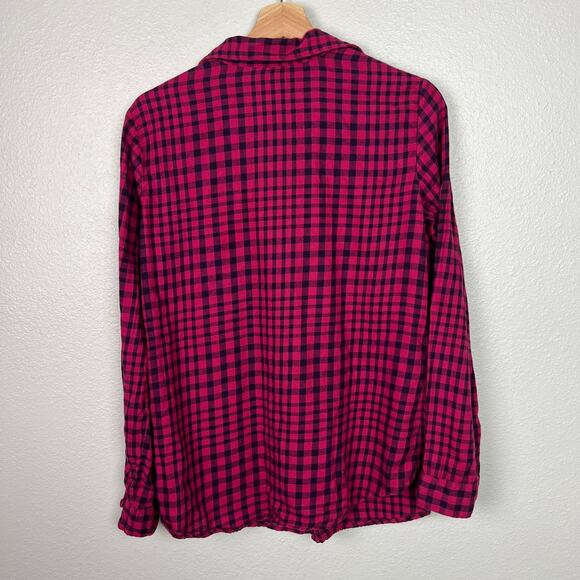 Splendid Women's Medium Fuchsia Pink Check Plaid Long Sleeve Cotton Popover Top - Picture 7 of 7
